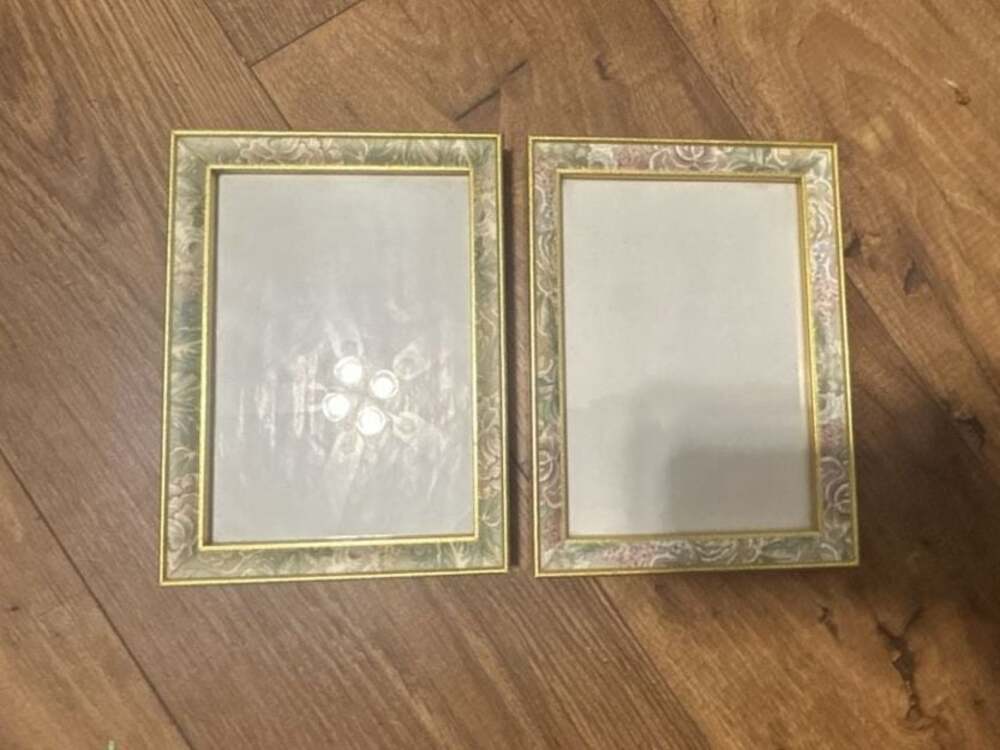 Set of 2 Vintage Floral Pattern Picture Frames with Gold Trim